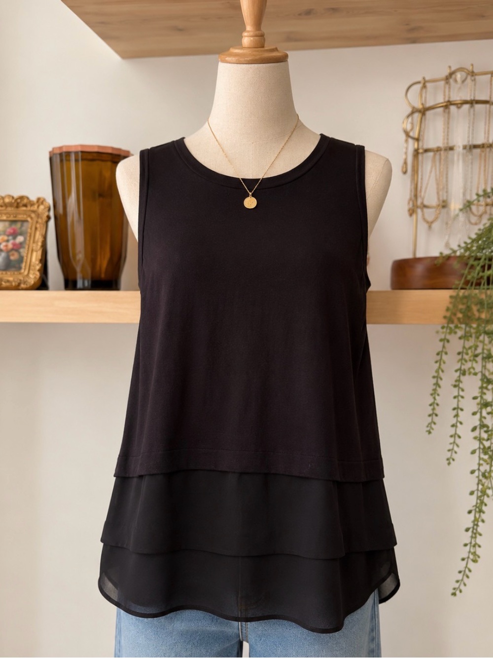 Michael Kors Black Layered Hem Sleeveless Tank